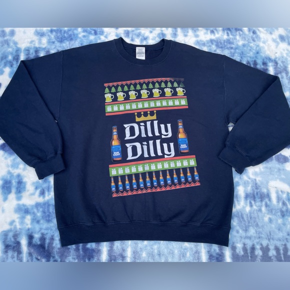 Super Cool 90s RARE Dilly Dilly Bud Light “Ugly Christmas Sweater” Shirt Large - Picture 2 of 6
